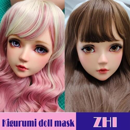 Zhi-02)Gurglelove Female Sweet Girl Resin Half Head Kigurumi BJD Mask Cosplay Japanese Anime Role Lolita Mask Crossdress Doll
