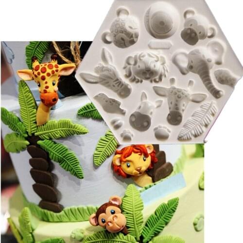 Kitchen 1PCS Lion Coconut Tree Giraffe Elephant Silicone Mold Christmas Cake Border Fondant Molds Cake Decorating Tools A1415