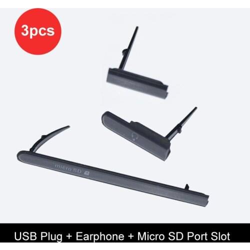 100% Original 3pcs USB Charger Port Plug + Earphone + Micro SD & Sim cards Port Slot Cover for Sony Xperia M2 Aqua D2403 D2406