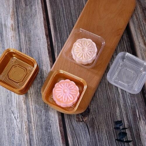 100pcs Square Moon Cake Trays Mooncake Packaging Box Pastry Decorative Accessories Mini Cupcake Display Case Puff Boxes