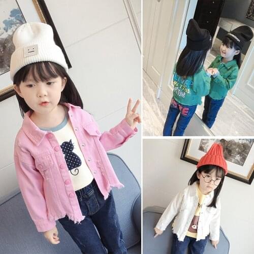2017 Boys Girls Spring Fall Denim Jacket Cotton Printed Hole Jean Coat Children Kids Cardigan Outfits
