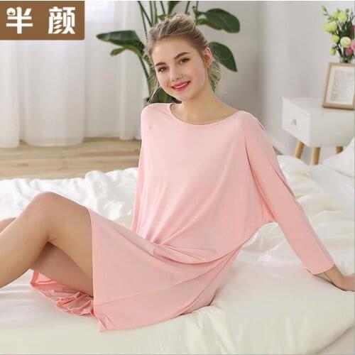 2018 Spring Summer Sexy Women Sleepwear Plus Size Long Modal Nightgown Loose Women Sleep Night Dress Soft Nightshirt Homewear