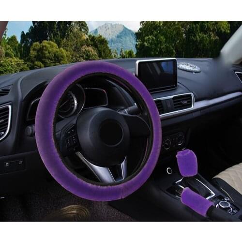 3Pcs Set Steering Wheel Cover Decoration Fur Fluffy Handbrake &Gear Knob Cover Kit Plush Velveteen New