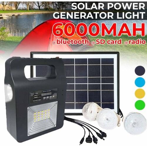 5W USB Charger Home System Solar Power Panel Generator Kit FM bluetooth Speaker with 6V 3 LED Bulbs Light Outdoor Lighting
