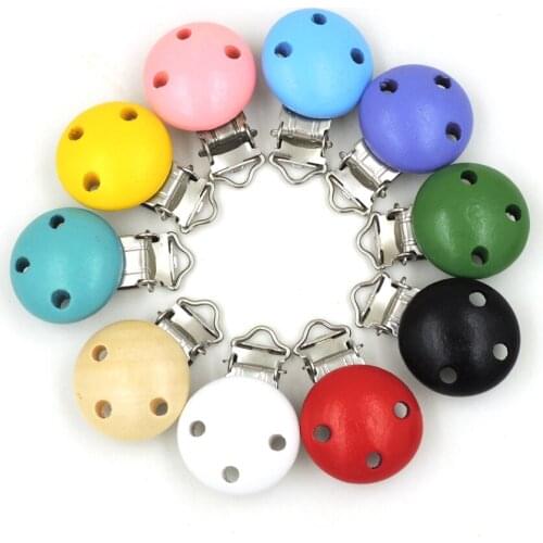 50pcs wooden pacifier clip chain holder for baby mother accessory round assorted color nipple clasp wc039