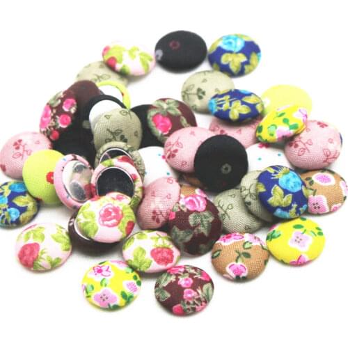 50pcs mix color Flatback flower Fabric Covered round Buttons Home Garden Crafts Cabochon Scrapbooking DIY 15mm