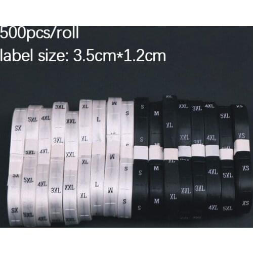 500Pcs/roll Clothing Size Label Black Text White Garment Clothes T Shirt Dress Cloth Fabric Label Tag S M L XL 2XL 3XL 35*12mm