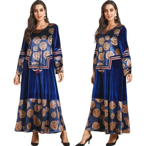 Abaya Muslim Women Long Dress Velvet Arab Jilbab Dubai Embroidery Vintage Arab Jilbab Ramadan Islamic Vestido O-neck Middle East