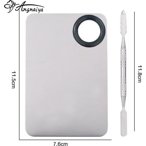 ANGNYA 1Set Stainless Steel Makeup Mixer Nail DIY Polish Mixing Plate Foundation Eyeshadow Eye Shadow Mixing Palette + Spatula