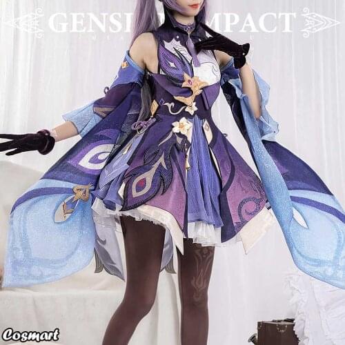 Anime Genshin Impact Keqing Game Suit Purple Lovely Dress Gorgeous Uniform Cosplay Costume Halloween Outfit For Women New 2020