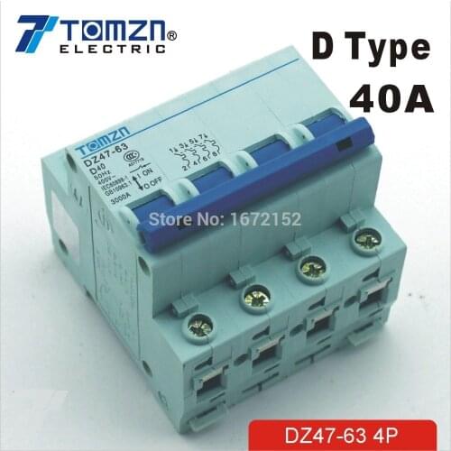 4P 40A D type 240V/415V Circuit breaker MCB 4 POLES