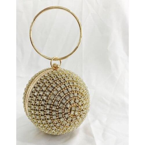 Shiny Diamonds Beaded Metal Round ball Evening Bags Womens Luxury Chain Shoulder bag Bling mini Clutches Party Purse B409