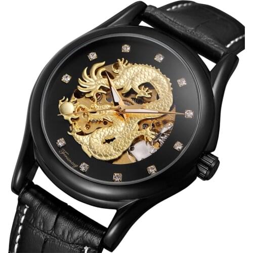 Forsining Chinese Dragon Diamond Dial Waterproof Automatic Men Wrist Watch Top Brand Luxury Mechanical Military Skeleton Watches