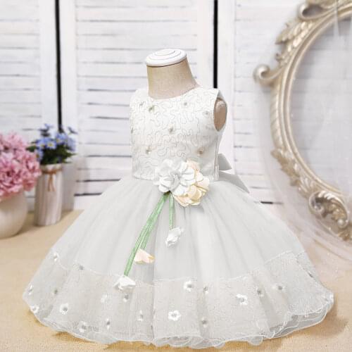 Summer Korean Style Children Cute Embroidery Costume Kid Birthday Party Dress for Girl One Year Old Wash Clothing