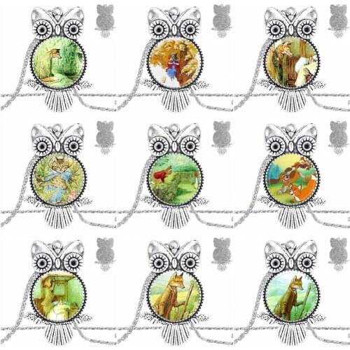 EJ Glaze Glass Pendant Necklace Handmade Half Pendant Owl Necklace For Women Choker The Tale of Mr. Tod Fox