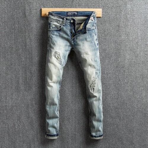 Italian Vintage Fashion Men Jeans High Quality Elastic Cotton Ripped Jeans For Men Slim Fit Retro Designer Hip Hop Denim Pants