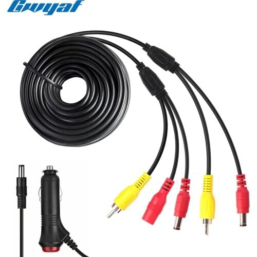 RCA Video Cable For Rear View Camera and Monitor DC2.1 Car Cigarette Lighter Video Extension Cable 2 in 1 RCA Video Power Cable