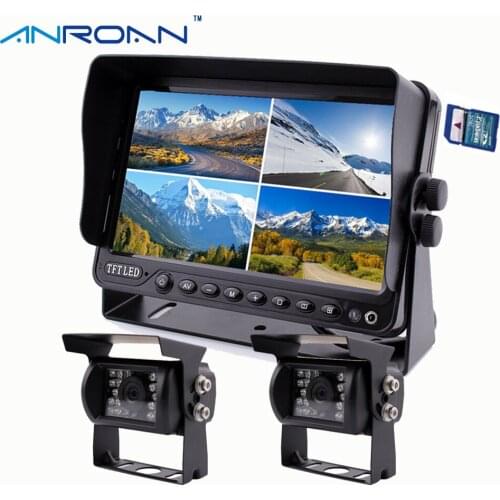 9" DVR Video Recorder Monitor Quad Split Screen 2 x Rear View Camera System Backup Camera Kit for Truck