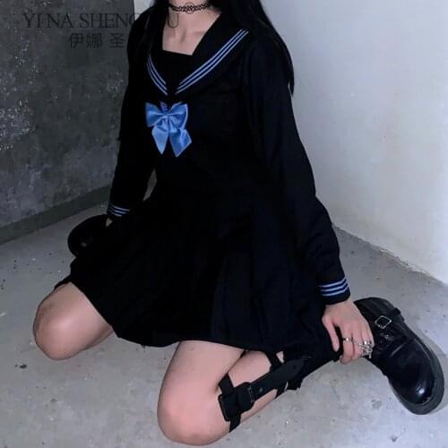 Sailor Dress Suit Girls Japanese Korea Style Jk School Uniform Long Sleeve Black Pleated Skirt New Academy Kawaii Cosplay Suit