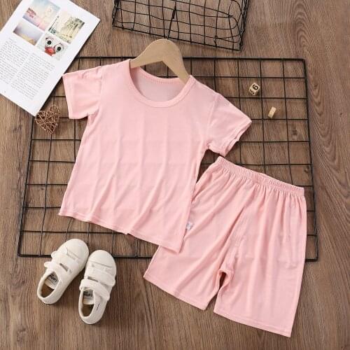 Summer Toddler Girls Clothes Pure Color Short Sleeve Pajamas Leisure T Shirt High Waist Shorts Boys 2 Piece Set Girls Outfits