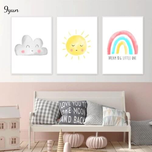 Cute Cloud Rainbow Sun Baby Wall Art Nursery Poster Print Canvas Painting Children Room Interior Decoration