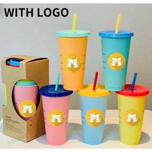 Color Changing Coffee Cup With Lid Straw Cup With Logo Reusable Drinkware Cup Tumbler Matte Plastic Cup Water Bottle 700ml/710ml