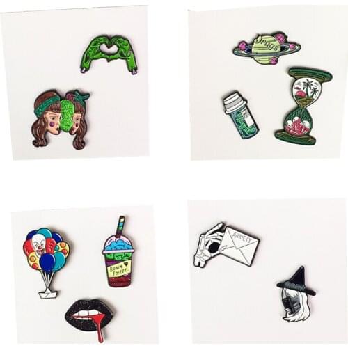 Trend personality Gothic witch skeleton set brooch balloon clown lips double-sided combination badge brooch fun fashion jewelry