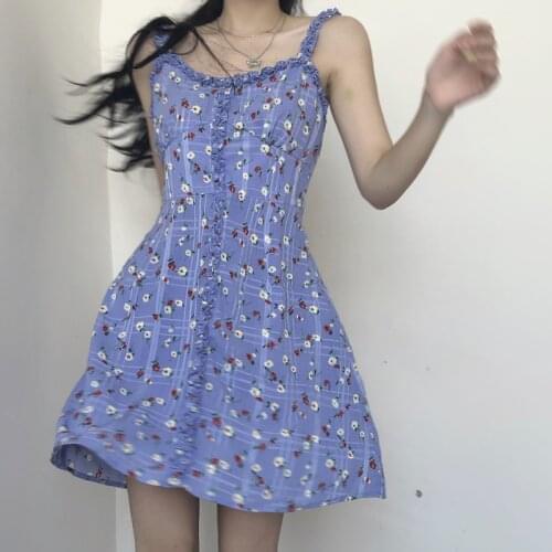 Trendy Summer Sweet And Cute Kawaii Floral Sling Dress Female Y2k French WomenS Casual V-Neck Elegant Mini Printed Sling Dress