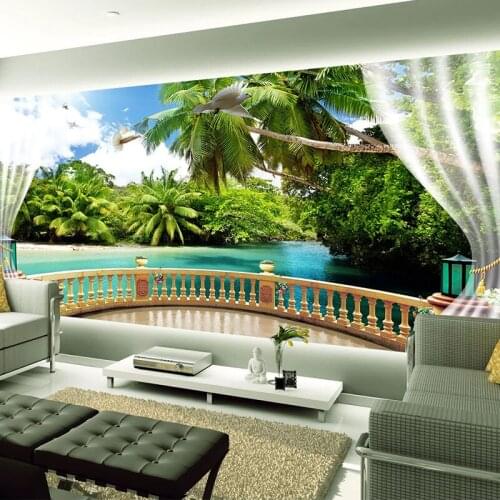 Custom Any Size Mural Wallpaper 3D Balcony Seascape Wall Painting Living Room Study Self-Adhesive Waterproof Canvas Wallpaper 3D
