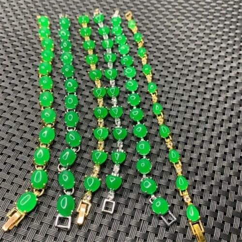 Natural Malay jades Chalcedony Stone Plated Bracelet Green Jades Water Drop Beads Jewelry Making Womens Exquisite Gifts 7inch