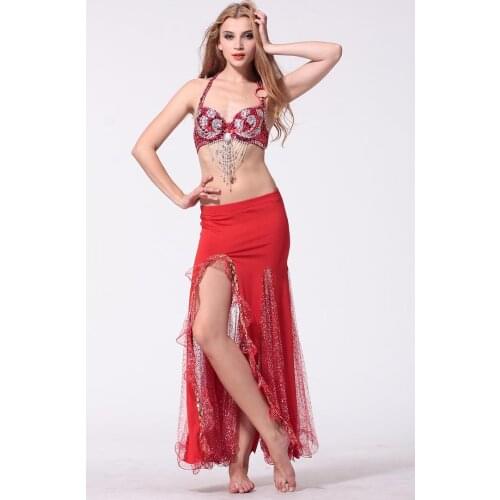 2018 New Sexy Gypsy Skirt Belly Dance Costume Long Skirt Womens Belly Dance Split Ends Skirts Indian Long Skirt B-2351
