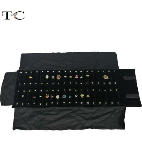 Newest Black Velvet Jewelry Roll Organizer Bag Travel Ring Carrying Case Display Rings Holder