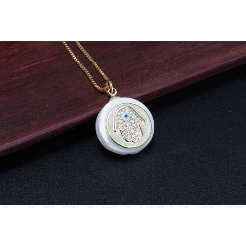 Multi-color zirconium glass paved hand tag charm bead mother pearl shell pendant & choker necklace for women daily jewelry