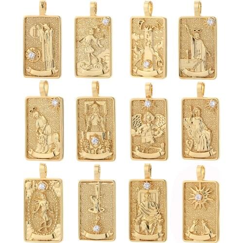 Tarocchi Tarock Tarot Diy Pendant Charms for Jewelry Making The Minor / Major Arcana Necklace Bracelet Cute Designer Copper CZ