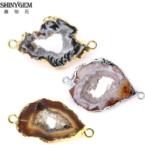 ShinyGem 20-40mm Charms Irregular Brazil Agates Slices Connector Silver/Gold Plating Geode Stone For DIY Jewelry Making Earrings