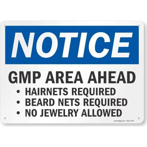 SmartSign "Notice: GMP Area Ahead Hairnets, Beard Nets Required" Sign |8" x 12" Plastic
