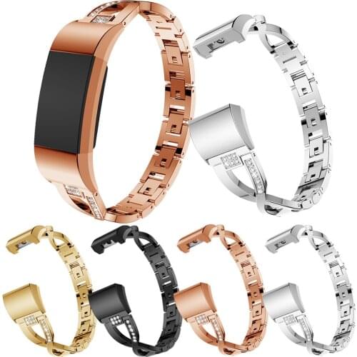 Watch Band For Fitbit Charge 2 Strap Replacement Metal Bracelet Adjustable Straps for Fitbit Charge2 Rhinestone Watchbands