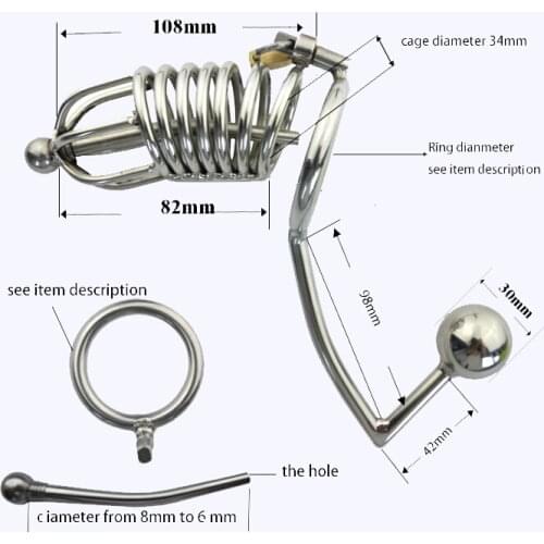 Stainless Steel Bondage Multi-function Male Chastity Small Cage with Cathet Butt Plug Anal Hook Chastity Devices Fetish Se,CP160