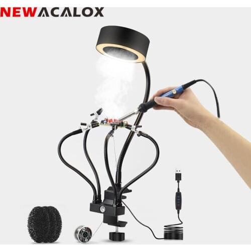 NEWACALOX Welding Smoking Device with 3 Color LED Light Bench Clamp Flexible Arm Smoke Exhaust Instrument Soldering Repair Tool