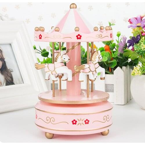 Merry-Go-Round Wooden Music Box Decor Carousel Horse Music Box Christmas Wedding Birthday Gift Children Kids Toy Home Decoration