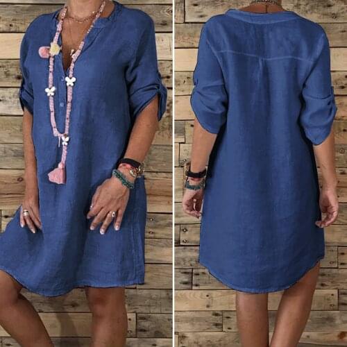 Vintage Dress Womens Summer Fashion Casual Multi-button Denim Multi-pocket Denim Undefined Plus Size Vestidos Casual Dresses