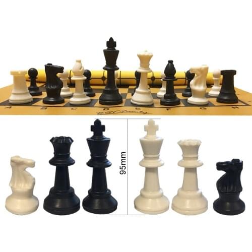 High Quality Chess Set King Height 95mm Chess Game PU Leather Fiber Chessboard Light Chessman International Chess BSTFAMLY I104