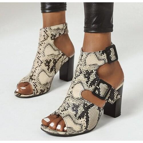 AIWEIYi Women Sandals Summer Female Shoes Woman Peep-Toe Snake Print High Heels Sandals Buckle Strap Sandals Female Sandalias