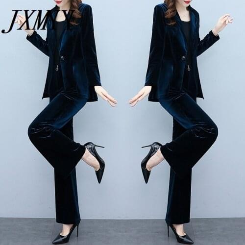 JXMYY Gold Velvet Small Suit Womens Autumn Clothing 2021 New Fashion Age Reduction Goddess Fan Wide Leg Pants Two-Piece Suit