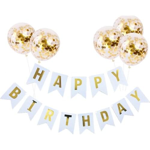 1set Boy Girl Kids Party Favors Banner Rose Gold Confetti Balloons Happy Birthday Letter Baby Shower Birthday Party Decorations