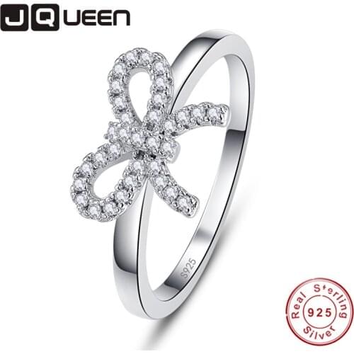 JQUEEN 1 Pairs Cubic Zirconia CZ band wedding Rings Romantic Bowknot Ring Woman Fashion Jewelry Christmas Party Gift BT007R
