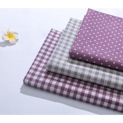 100*150cm Purple Check Linen Cotton Fabric DIY Sewing Patchwork Material Tablecloths Curtain Home Decoration Cloth By Meter