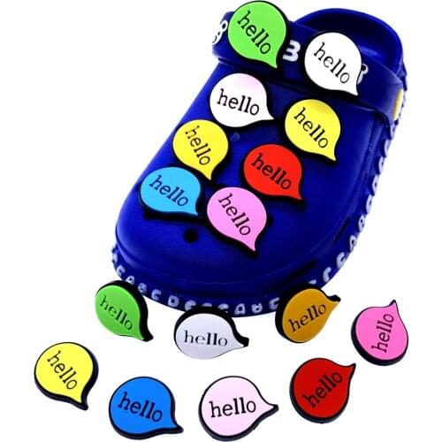 100PCS Wholesale Mix Cartoon Hello Icon Wristband Accessories Colorful Shoes Charms Decoration For Croc JIBZ Hole Slipper