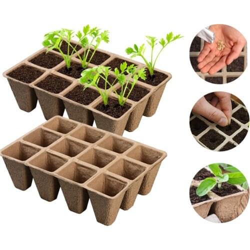 12 Holes Environmental Protection Garden Peat Pots Plant Seedling Starters Cups Nursery Herb Seed Tray Planting Tools