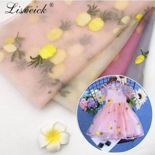 1meter130cm embroidered pineapple mesh tulle soft lace fabric for girls clothes women dress Childrens clothing sewing supplies